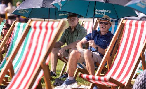 Two people sitting in deckchairs 