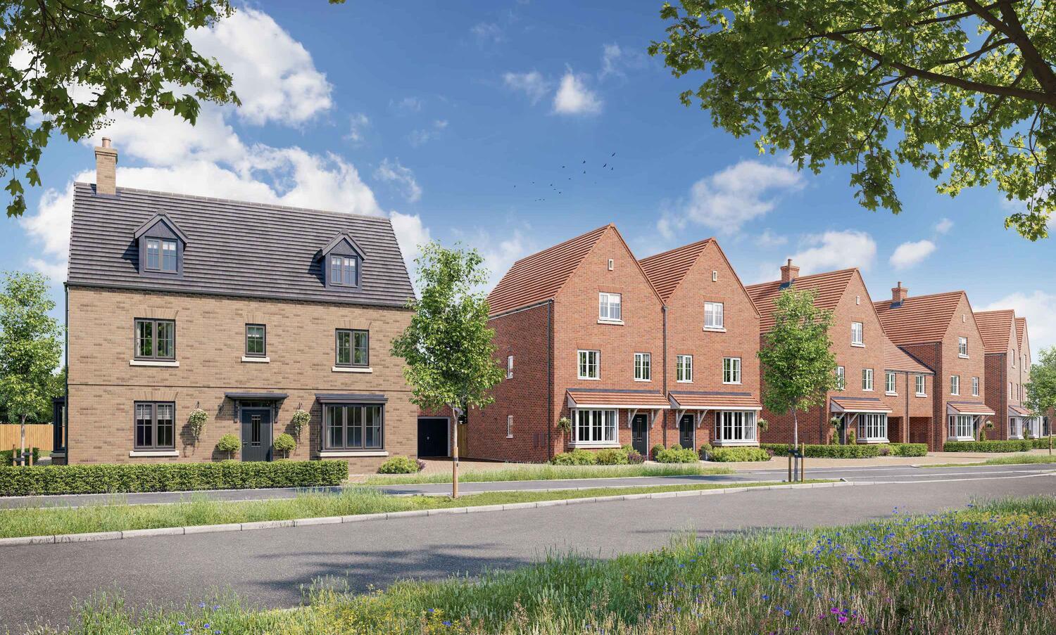 David Wilson homes street scene at Alconbury Weald