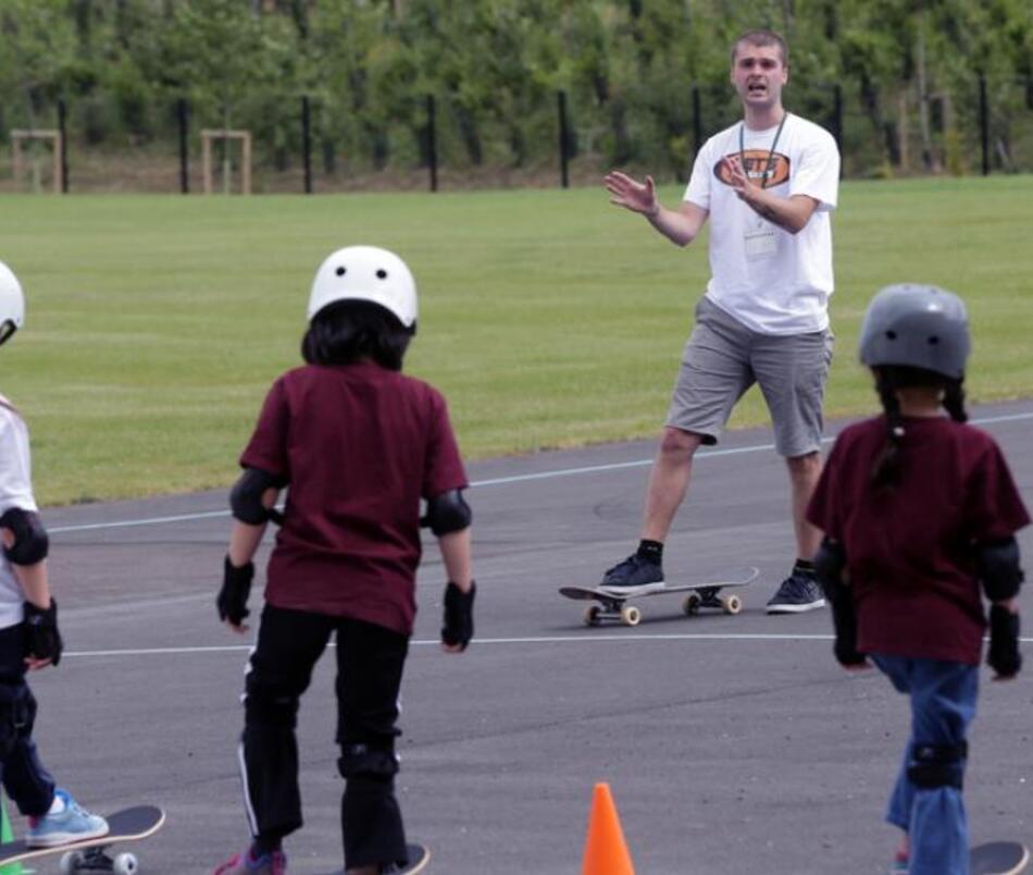 Skateboarding lessons for local children as Alconbury Weald SkatePark opens