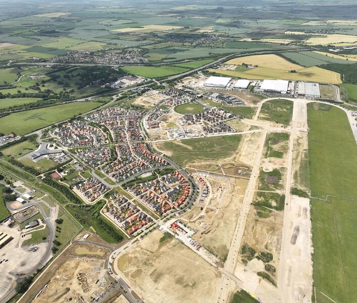 Ariel view of the Alconbury Weald development