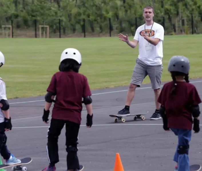 Skateboarding lessons for local children as Alconbury Weald SkatePark opens