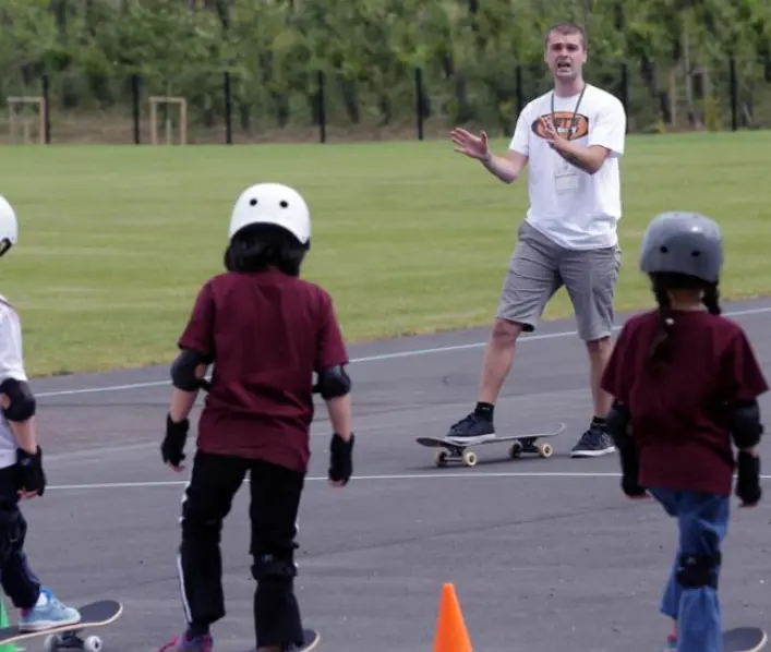 Skateboarding lessons for local children as Alconbury Weald SkatePark opens